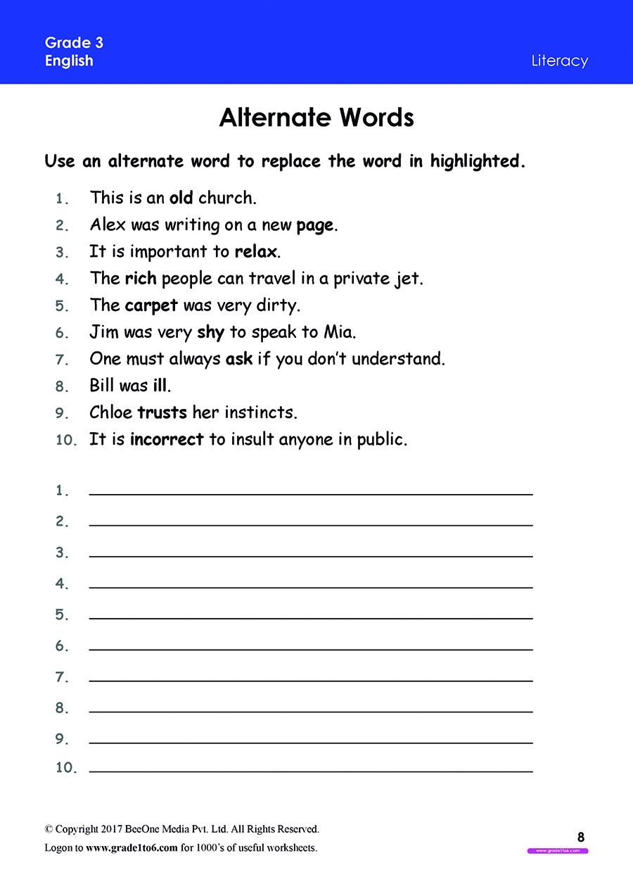 3rd grade english worksheets