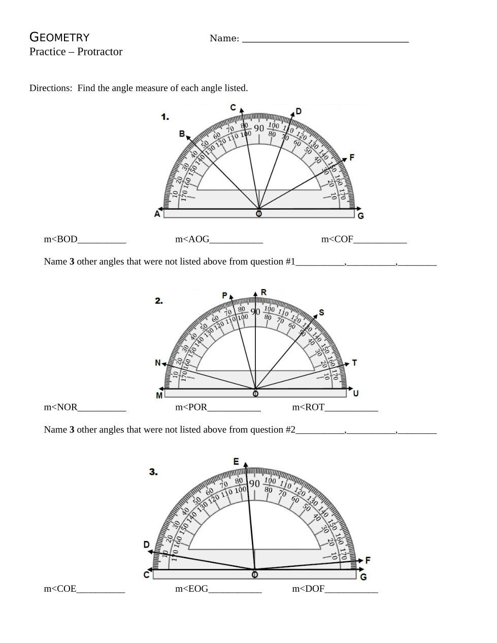 reading a protractor worksheet