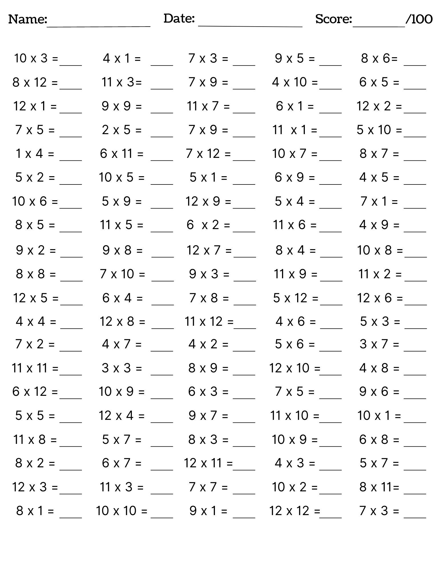 6th grade multiplication worksheets