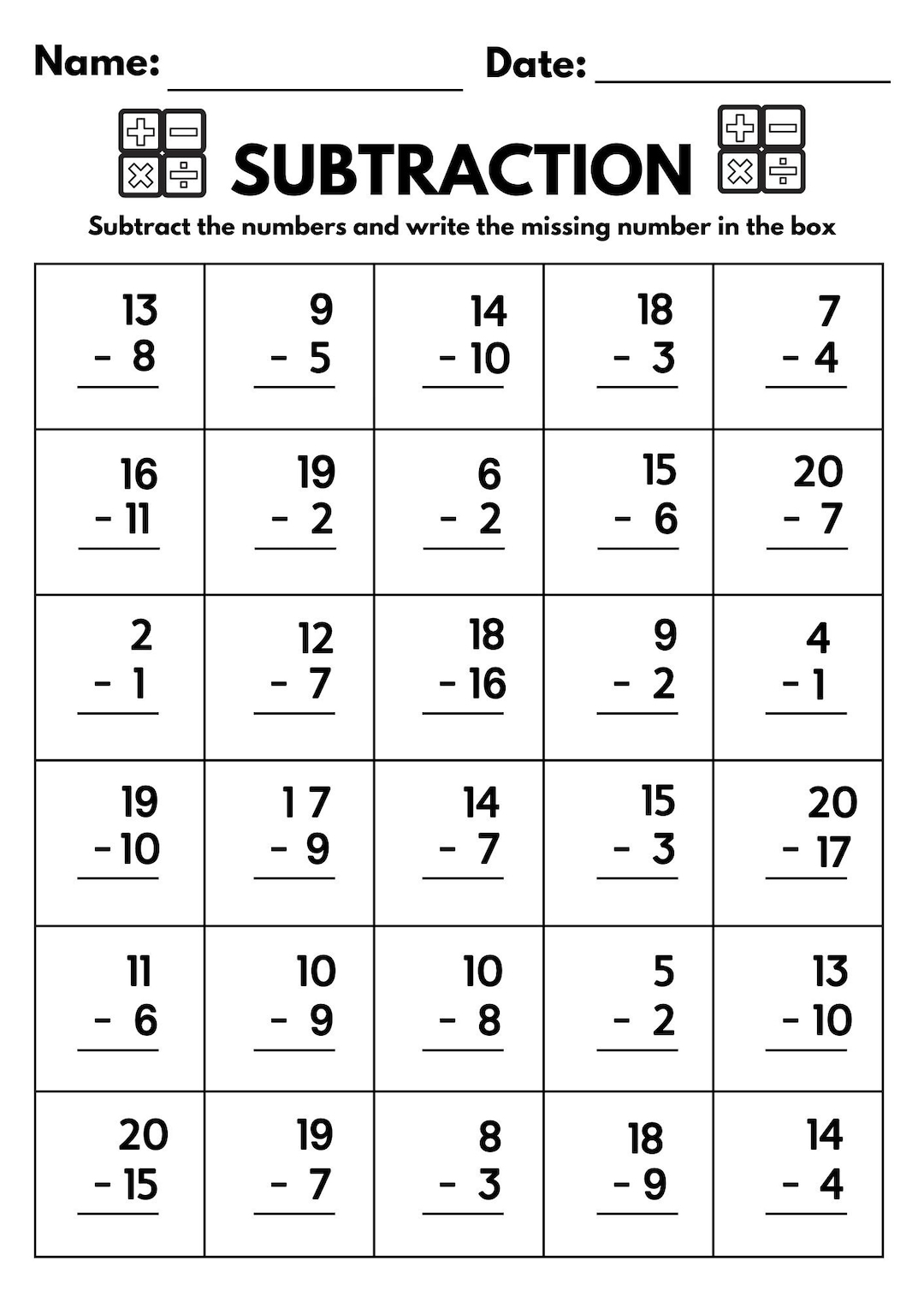 2nd grade subtraction worksheets