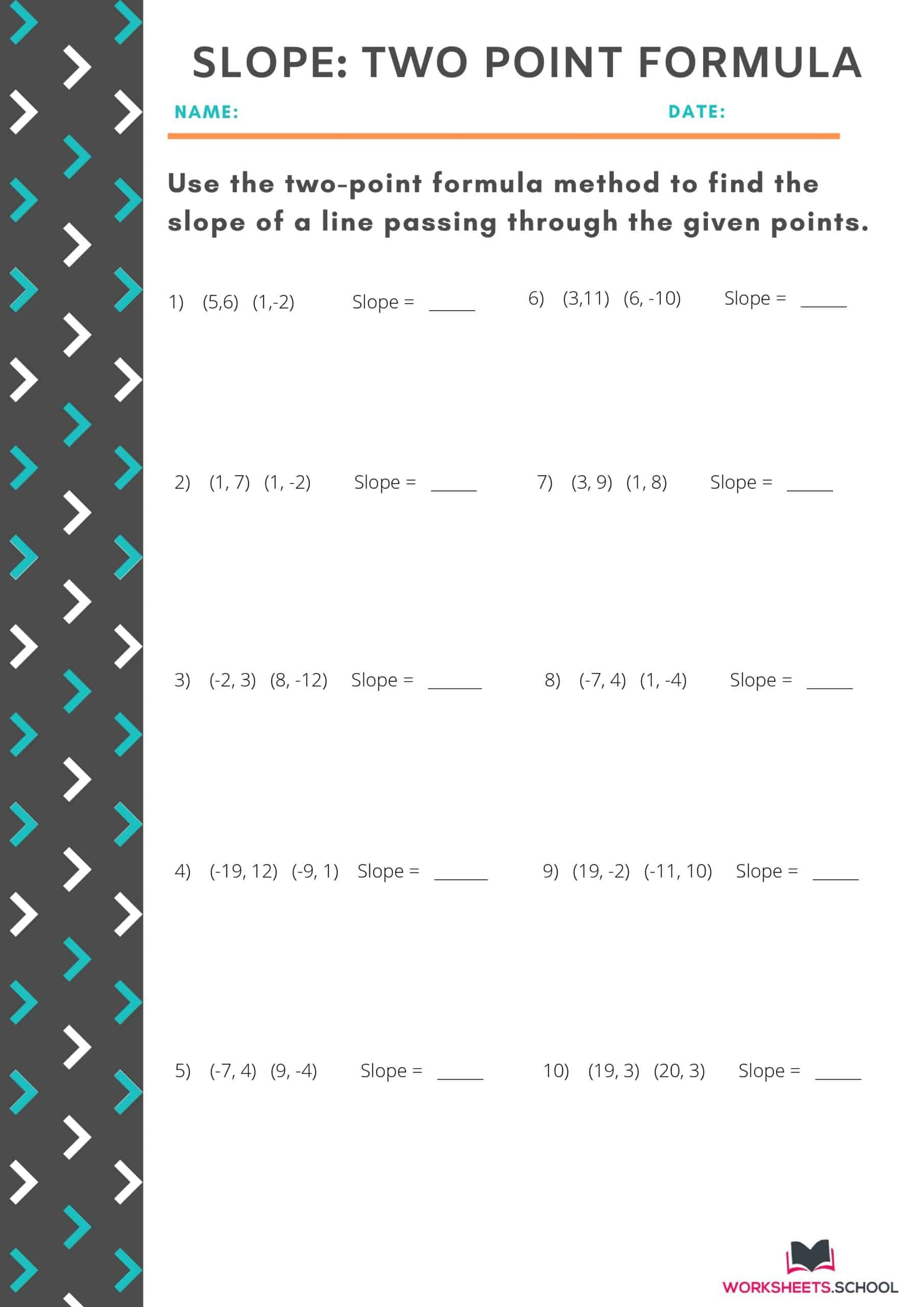 point slope form worksheet