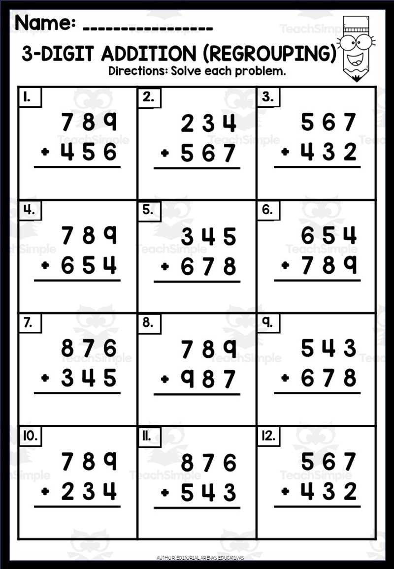 3 digit addition worksheets