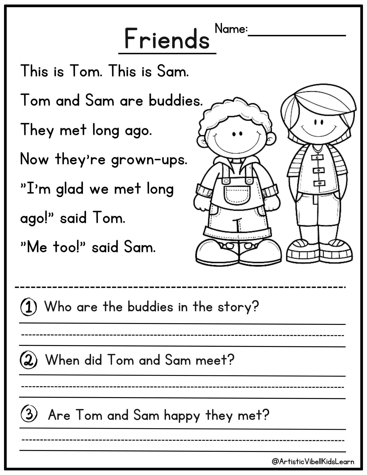 free printable reading comprehension worksheets for 1st graders