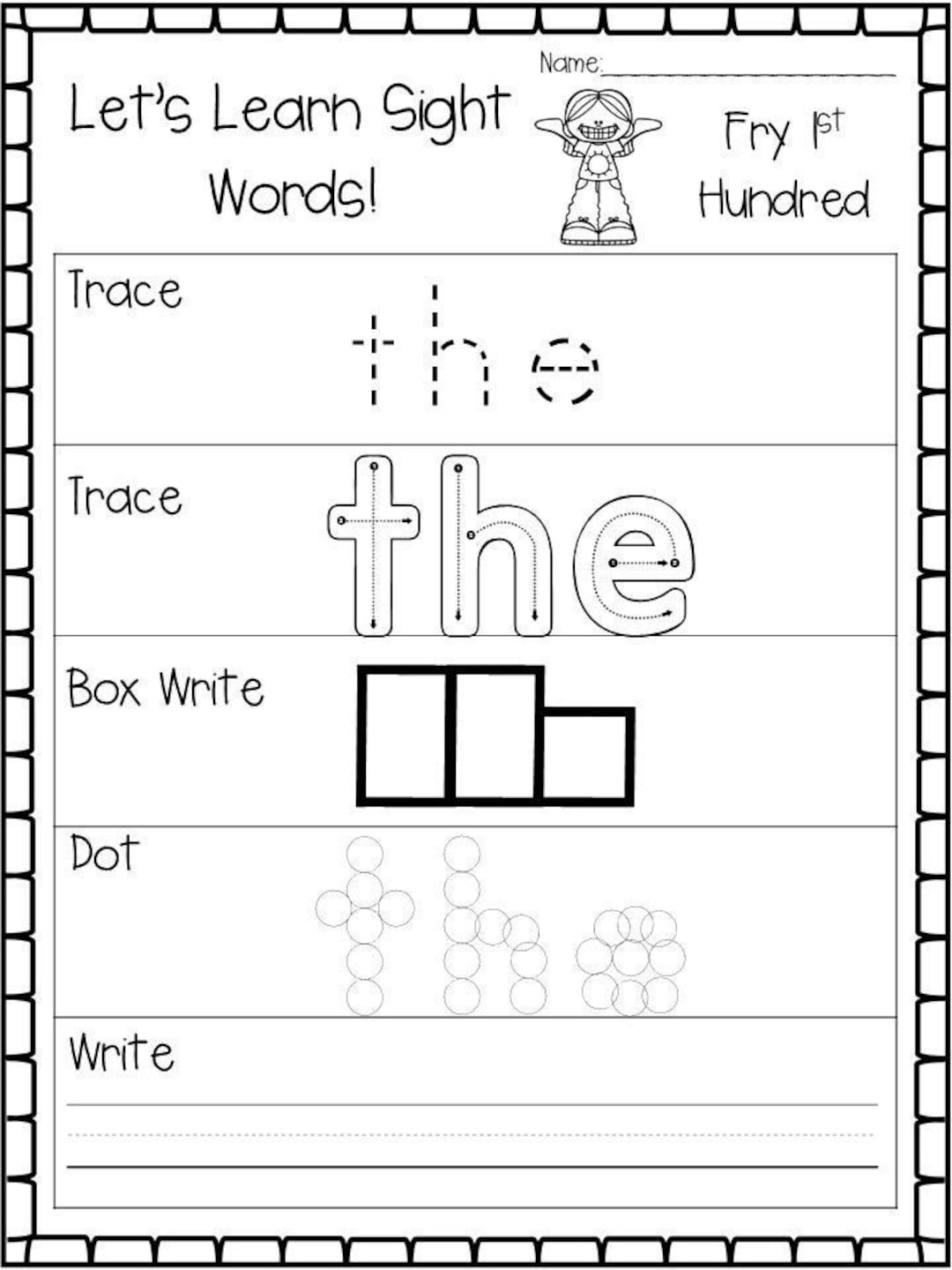 kindergarten sight word worksheets