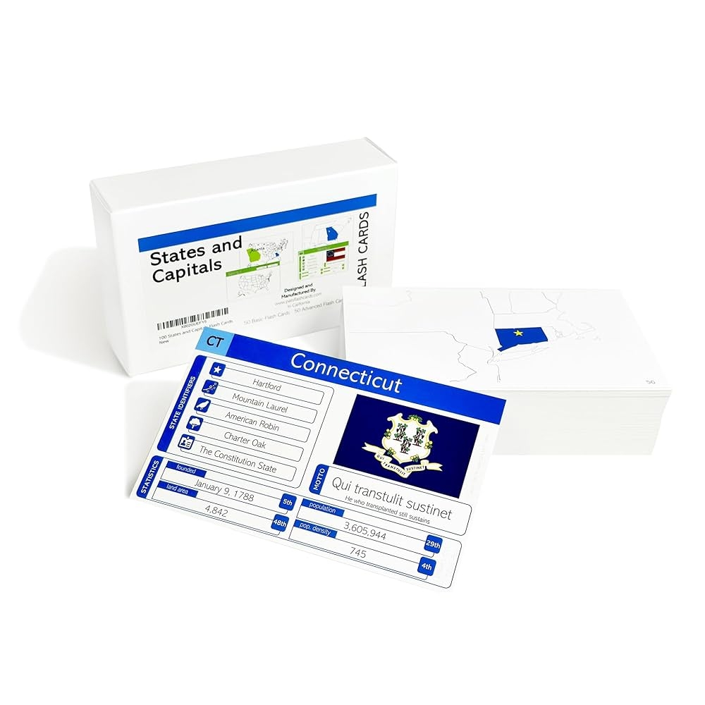 100 States And Capitals Flashcards Comes With 50 Beginner Cards And 50 Highly Detailed Advanced Maps Amazon de Toys