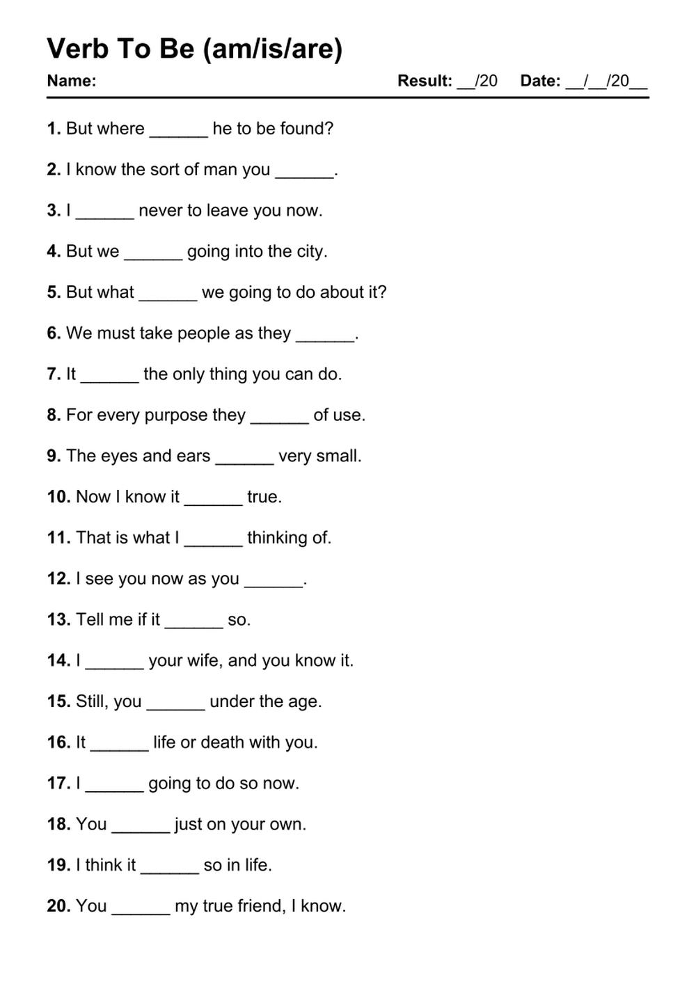 101 Verb To Be PDF Worksheets With Answers 2103 Exercises Grammarism