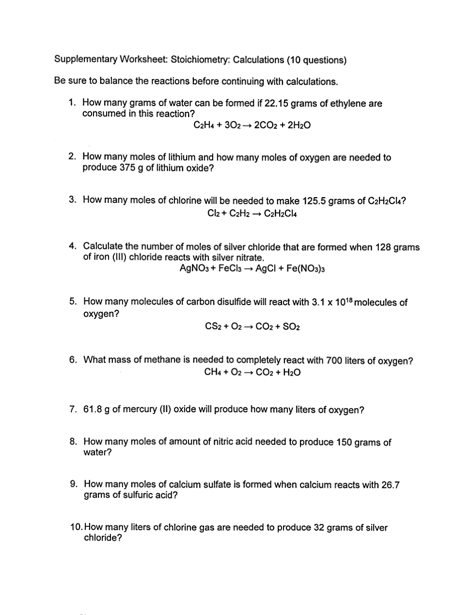 11 Stoichiometry Practice Tamara Hyde Library Formative