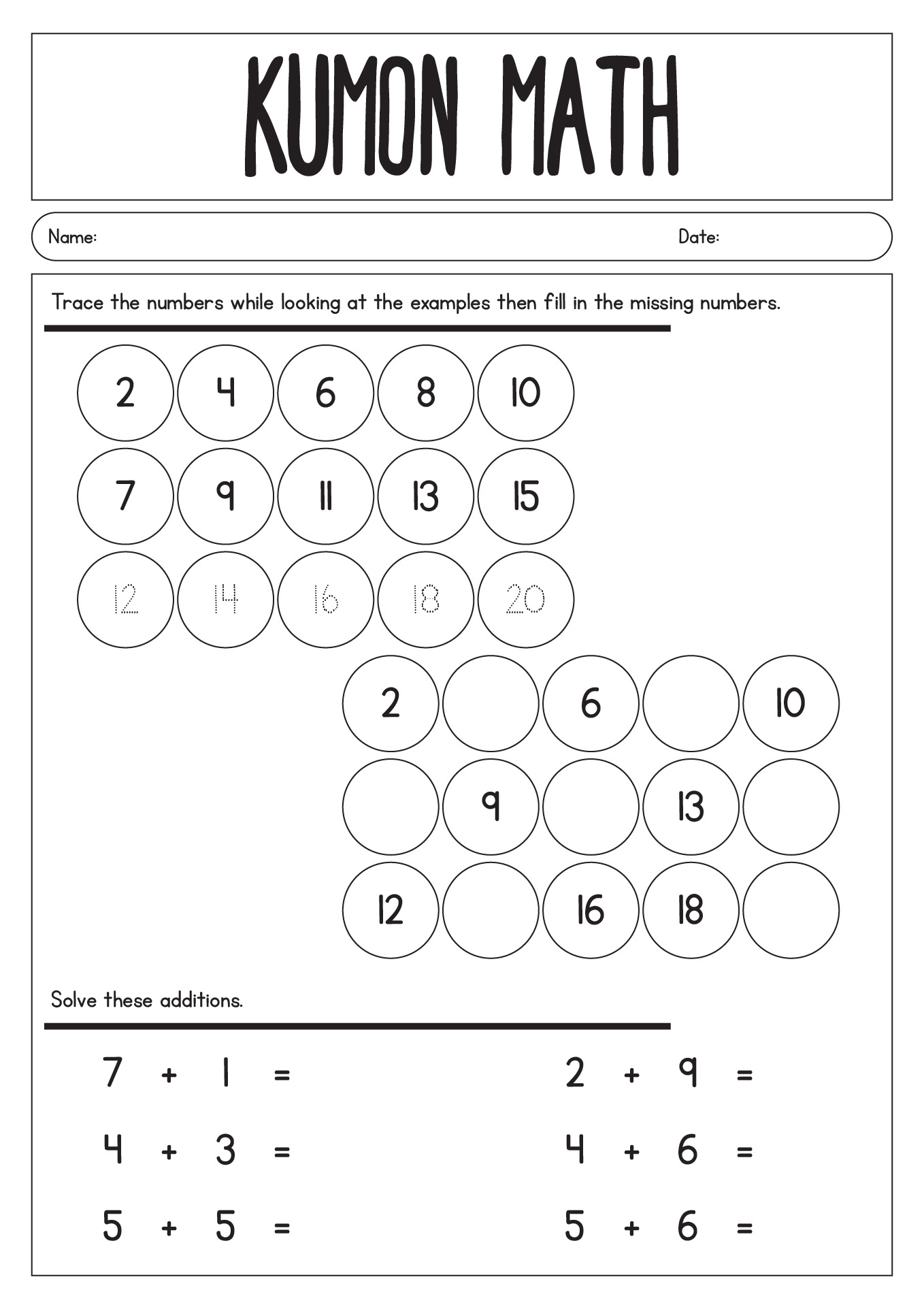 kumon math worksheets