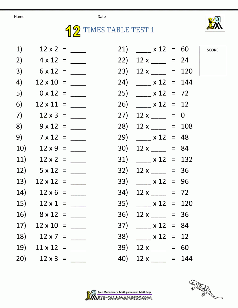 12 Times Tables Worksheets 12 Times Tables Worksheets