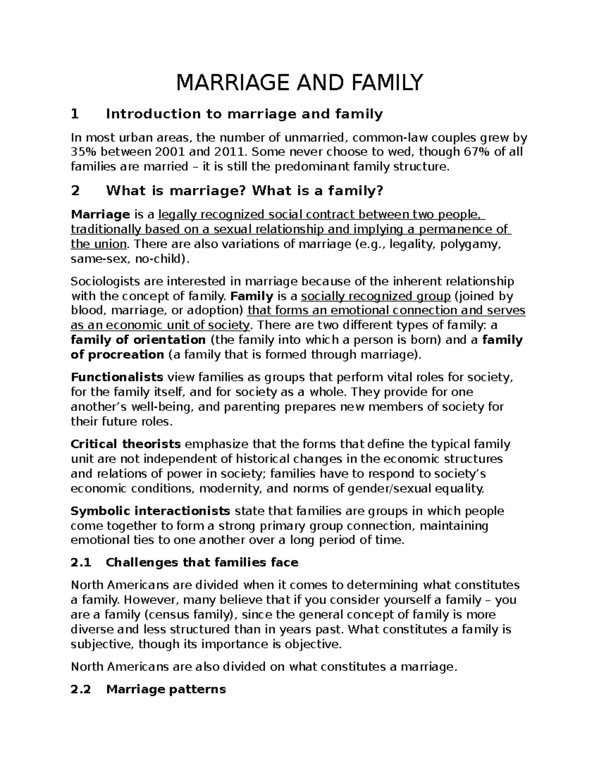 14 Marriage And Family MARRIAGE AND FAMILY 1 Introduction To Marriage And Family In Most Urban Studocu