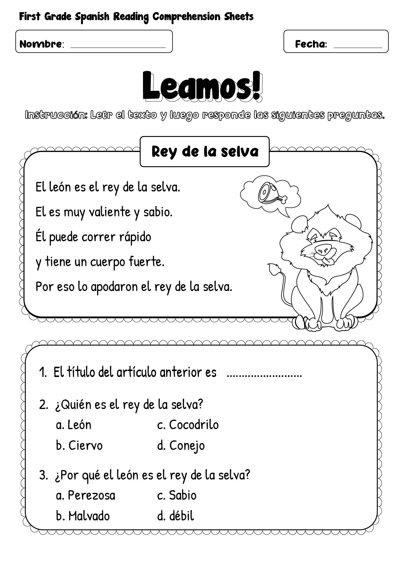 reading comprehension spanish worksheets
