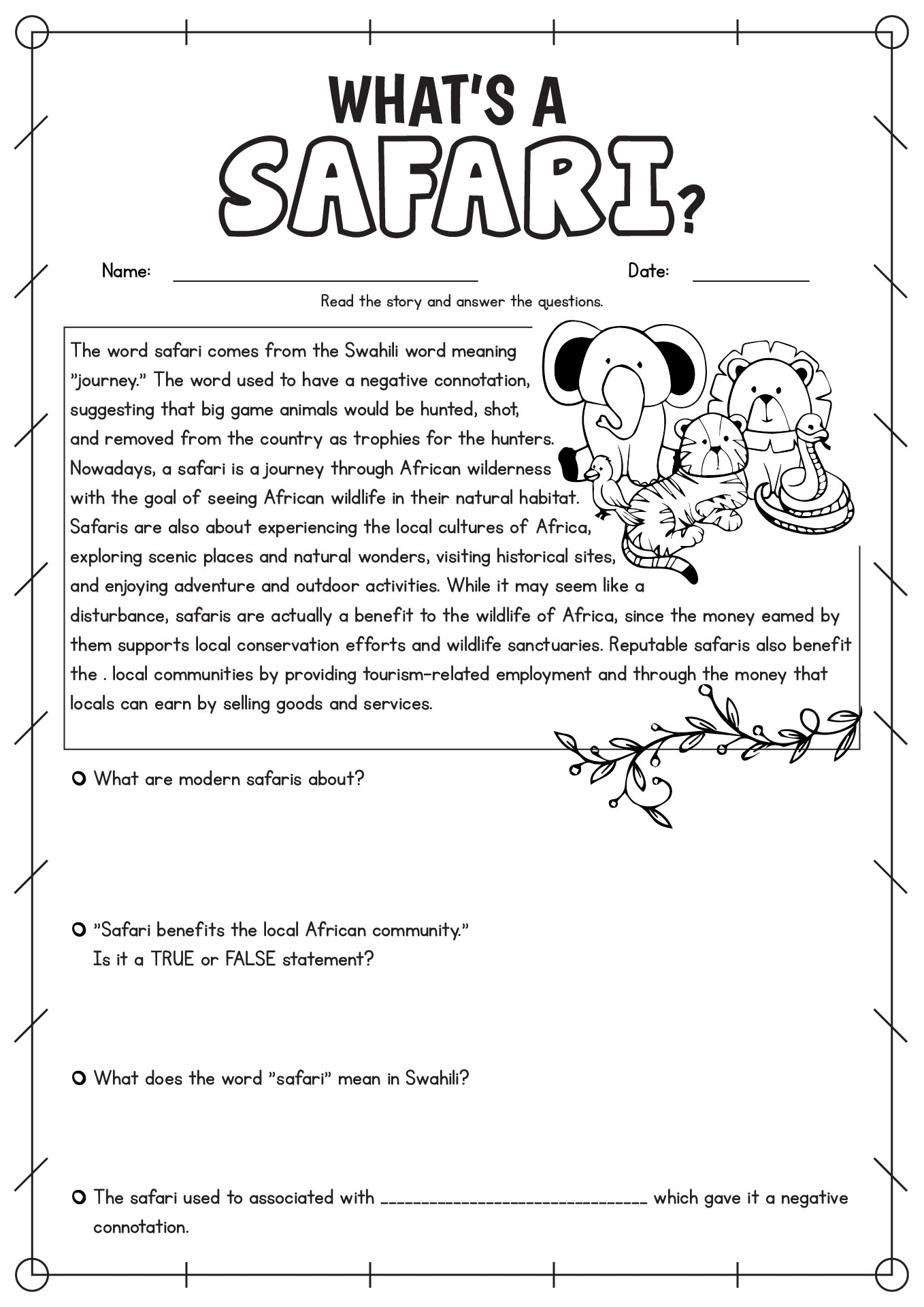 reading worksheets for 5th grade