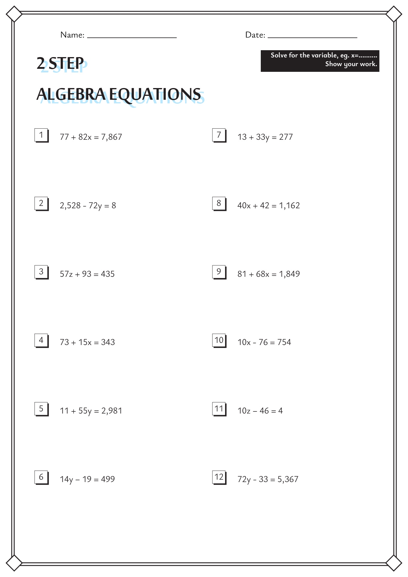 linear equations worksheets