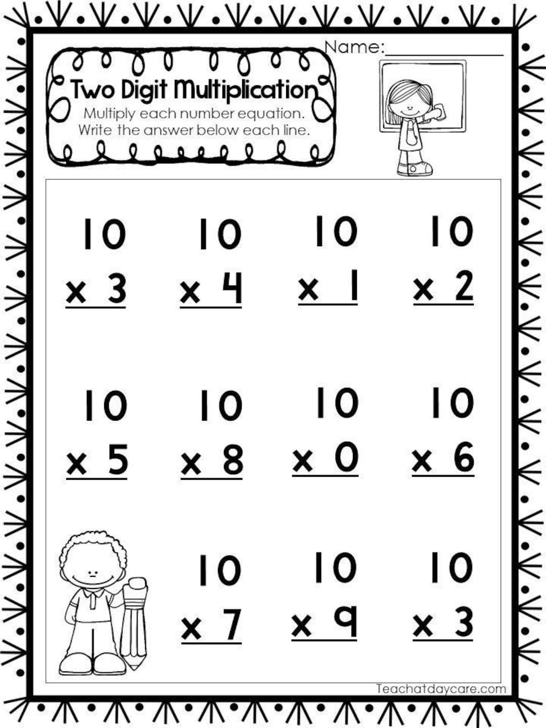 15 Printable Two Digit Multiplication Worksheets Numbers 10 20 2nd 4th Grade Math Etsy