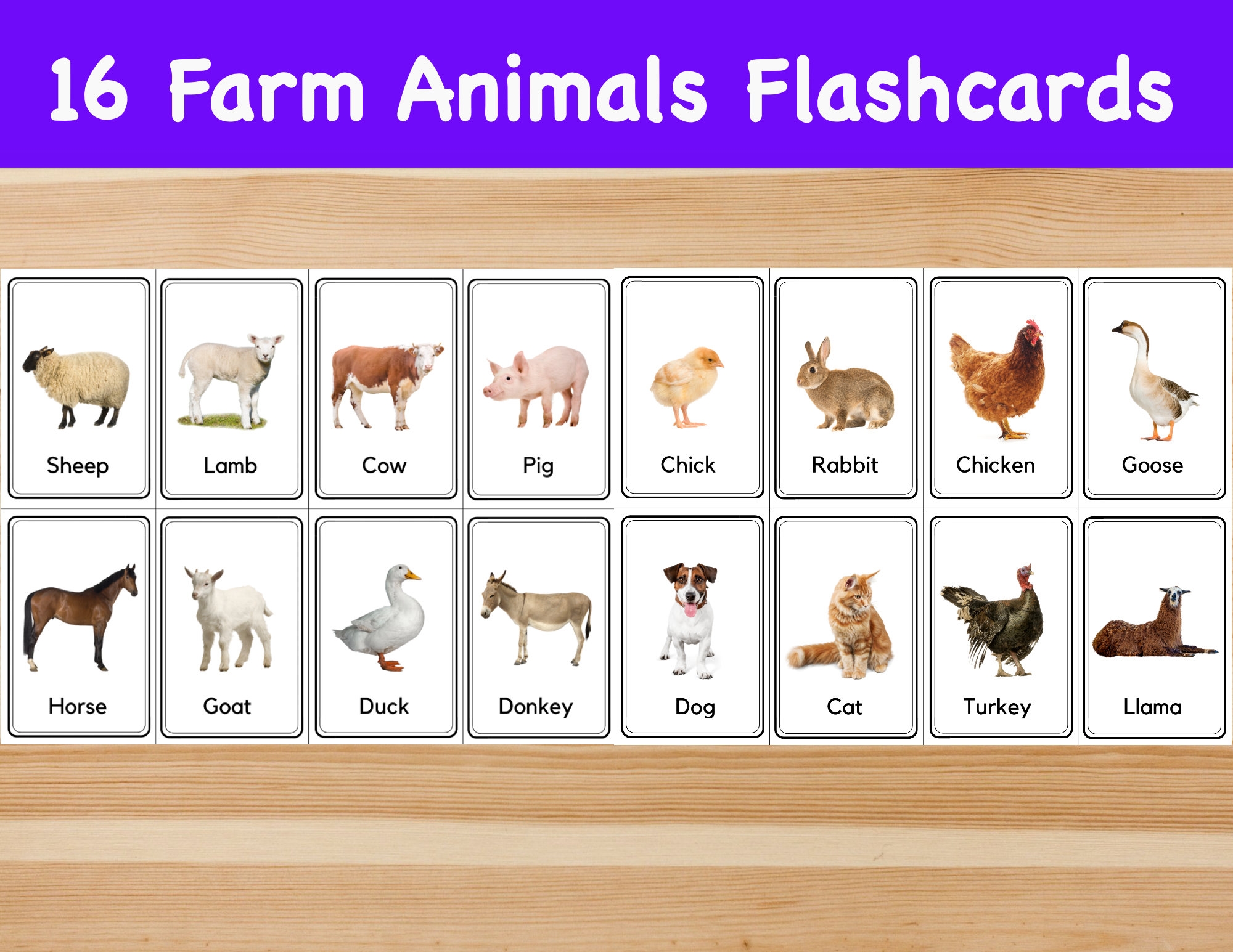 16 Farm Animals Flashcards Image Cards For Kids Preschoolers Nomenclature Cards Printable Activity Montessori Etsy New Zealand