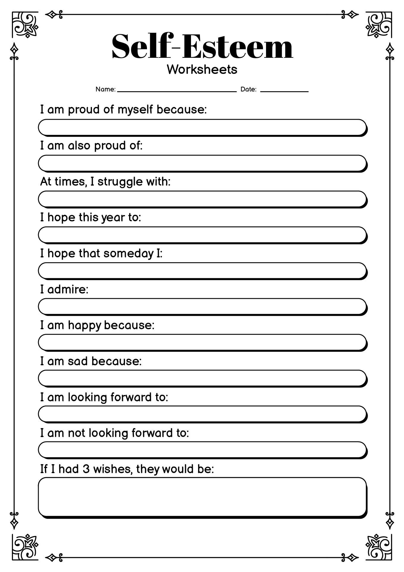 self esteem worksheets