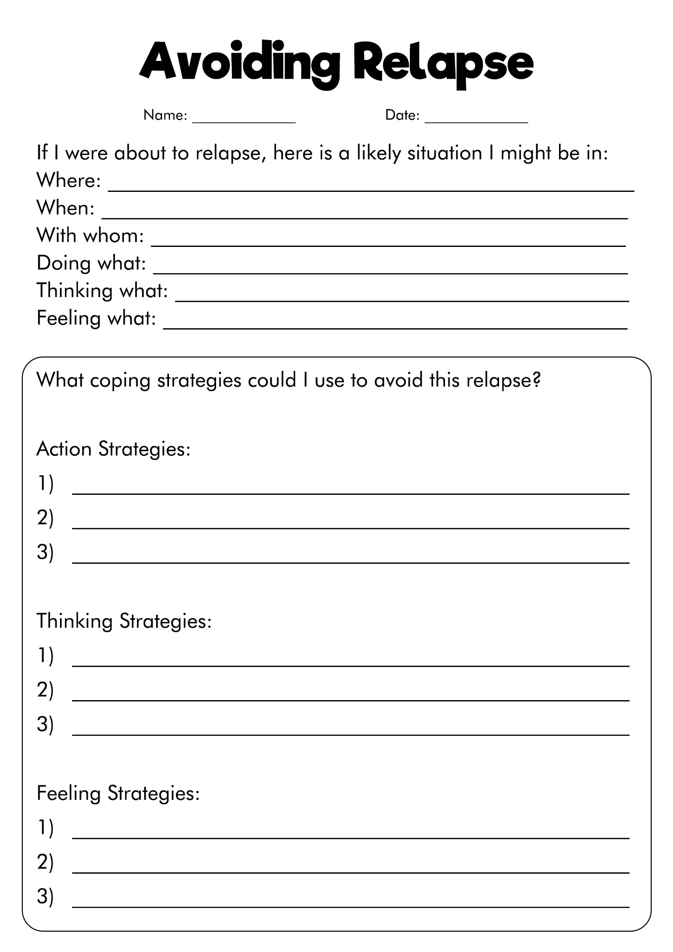 relapse prevention worksheets