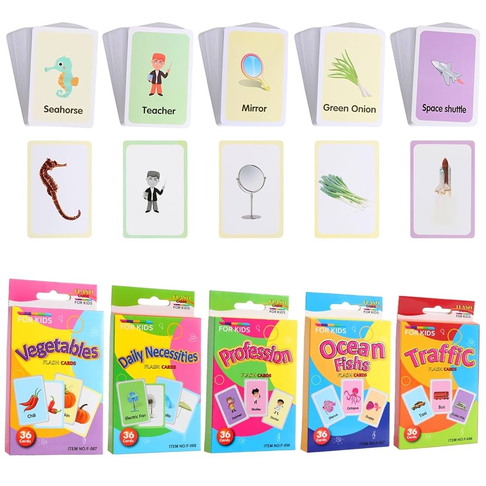 180 Pieces Flashcards For Children Daily Necessities Traffic Ocean Fishs Professions Vegetable Animal Cards Montessori Learning Game English Photo Cards Vocabulary Flashcards For Language Amazon de Toys