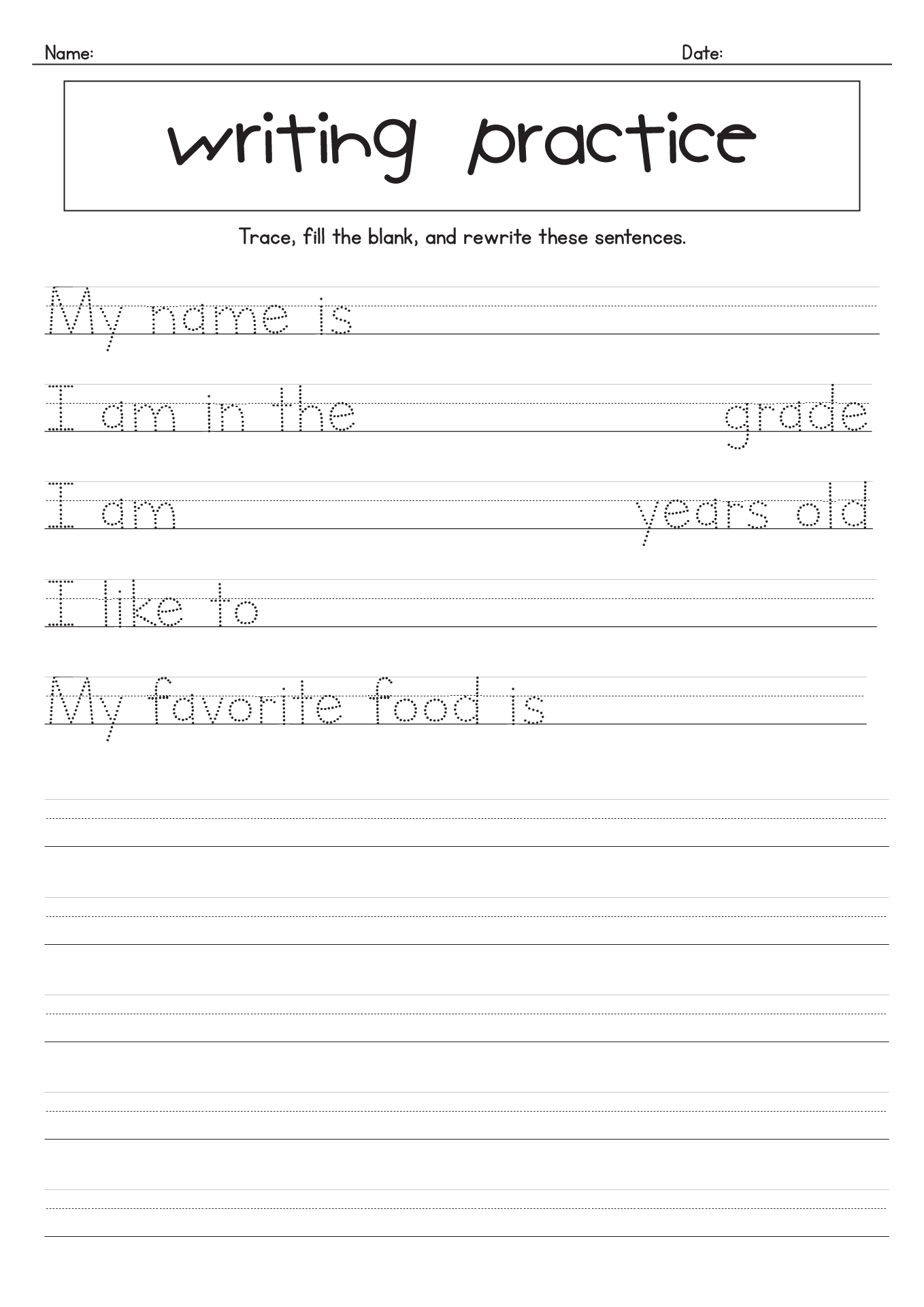 writing worksheets for first graders