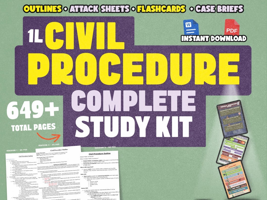 1L Civil Procedure COMPLETE Study Bundle 650 Pages Visual Outlines Attack Sheets Flashcards Case Briefs Charts PDF Word Etsy