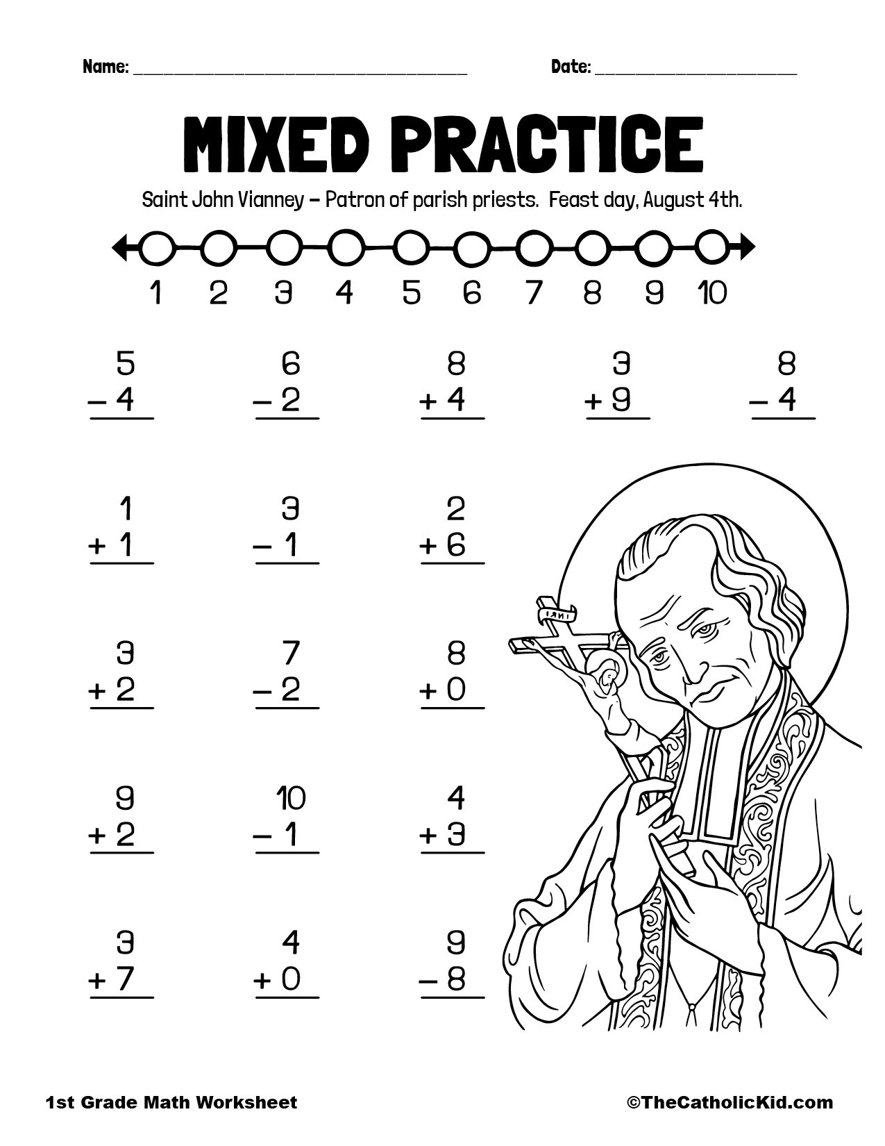 1st Grade Math Catholic Themed Worksheet Add Subtract TheCatholicKid 1st Grade Math Catholic Themed Worksheet Add Subtract TheCatholicKid