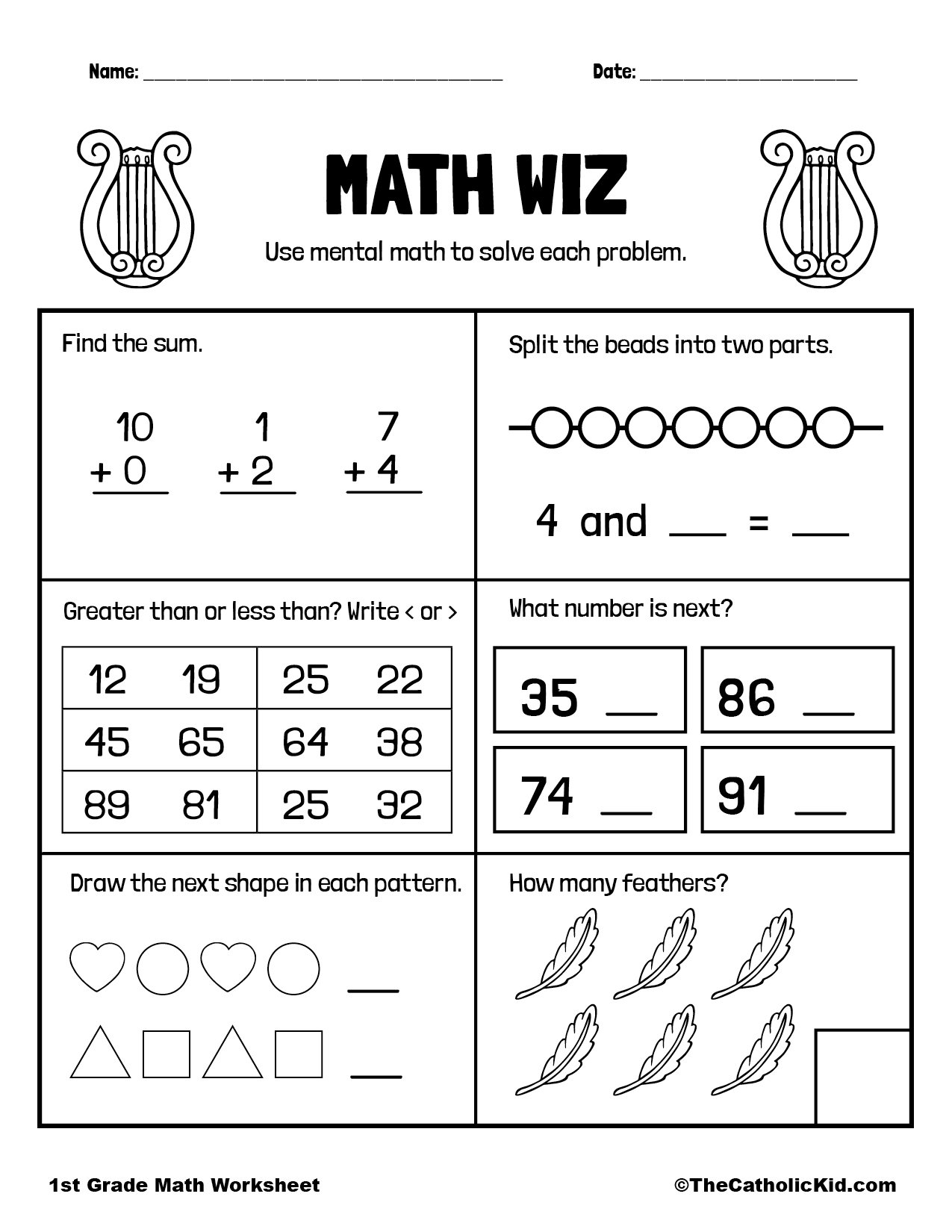 1st Grade Mental Math Practice Worksheet TheCatholicKid