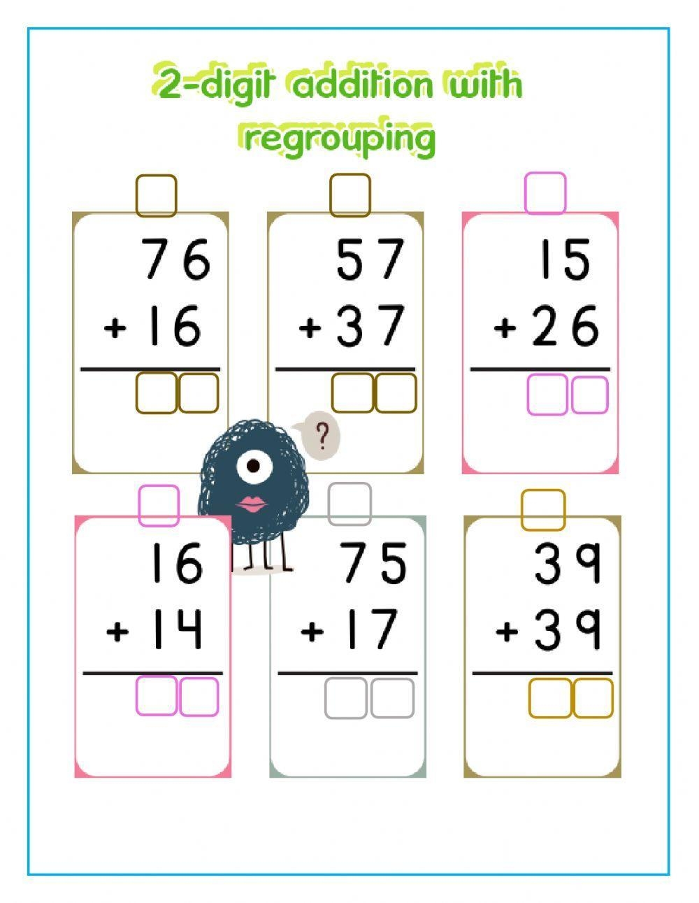 2 digit addition with regrouping worksheets