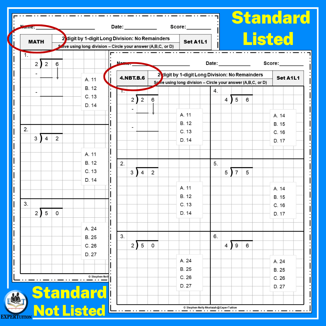 2 Digit By 1 Digit Long Division Grade 4 Worksheets ExperTuition