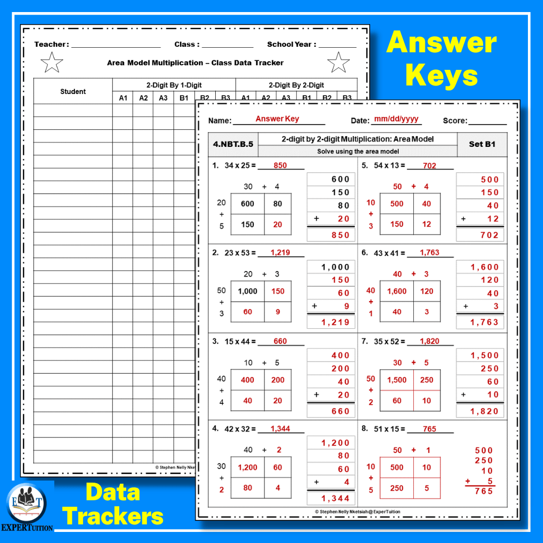 2 Digit By 2 Digit Area Model Multiplication Worksheets ExperTuition