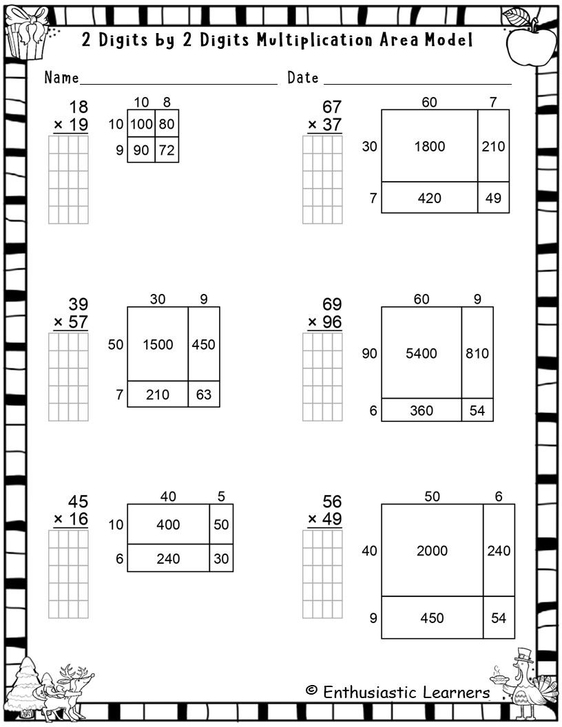 area model multiplication worksheets