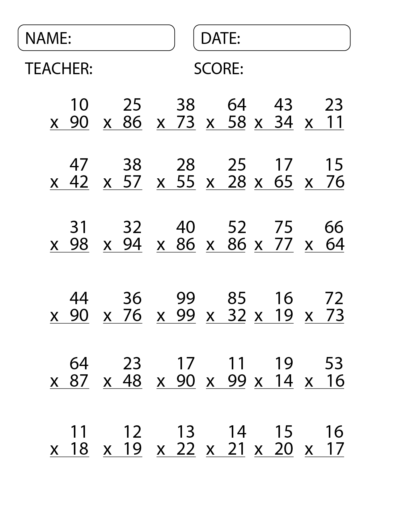 2 Digit By 2 Digit Multiplication Worksheets Math Multiplication Made By Teachers