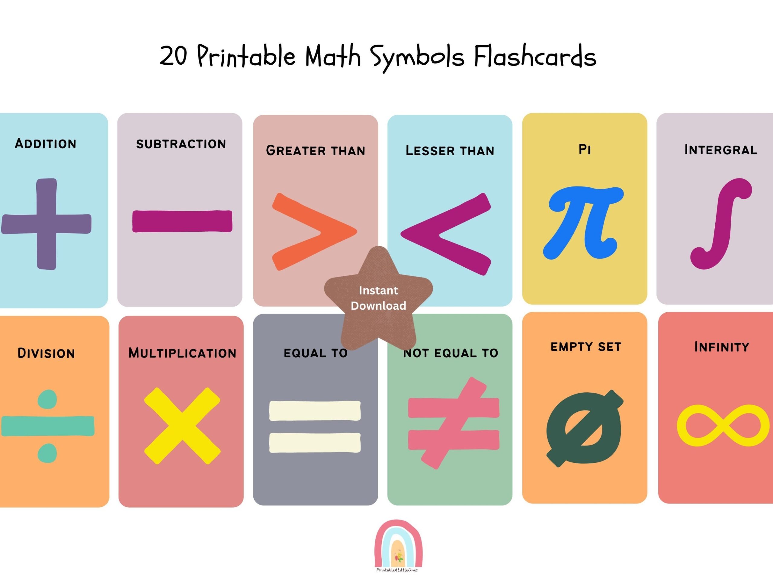 20 Math Symbols Flashcards Math Classroom Math Learning Mathematical Symbols Printable Math Flashcards instant Download Etsy Israel