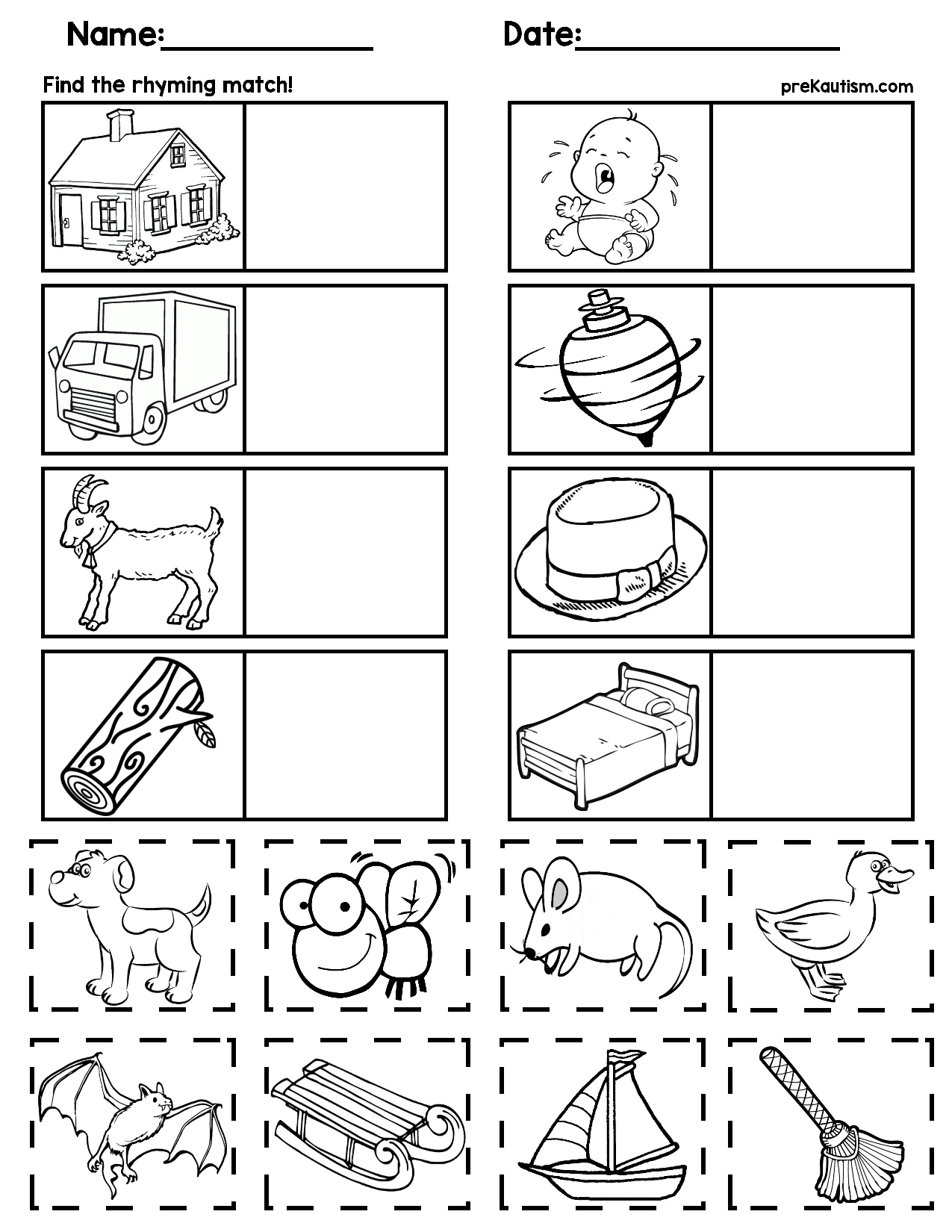 rhyming worksheets for kindergarten