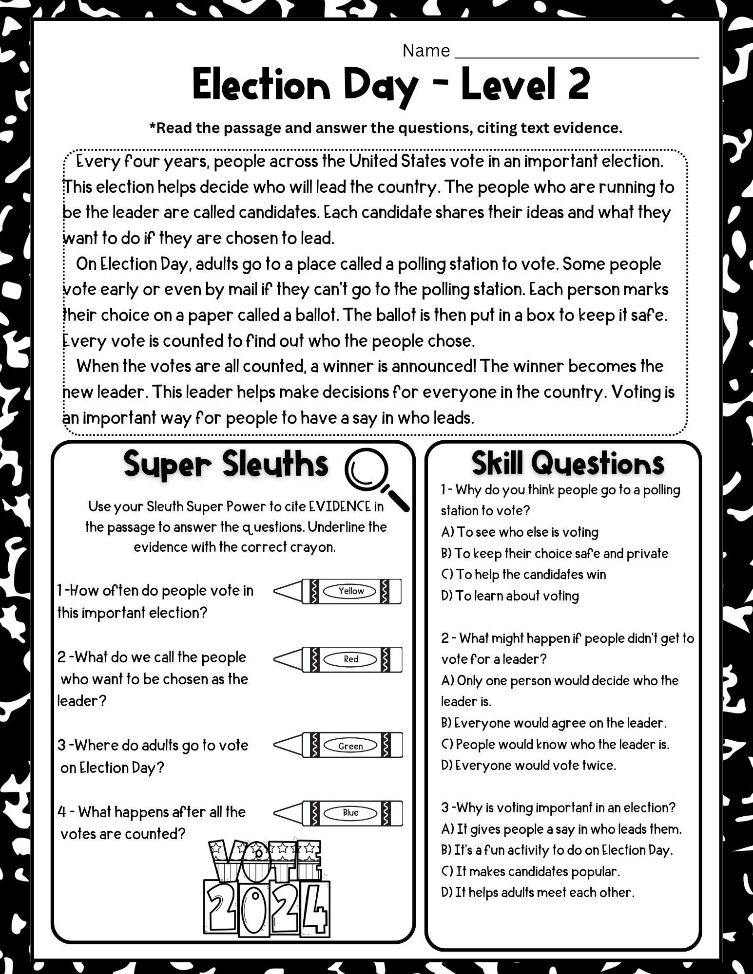 2024 Election Day Reading Comprehension Activity Worksheets Trump Harris Reading Passages Classroom Voting Activities For Kids President Etsy