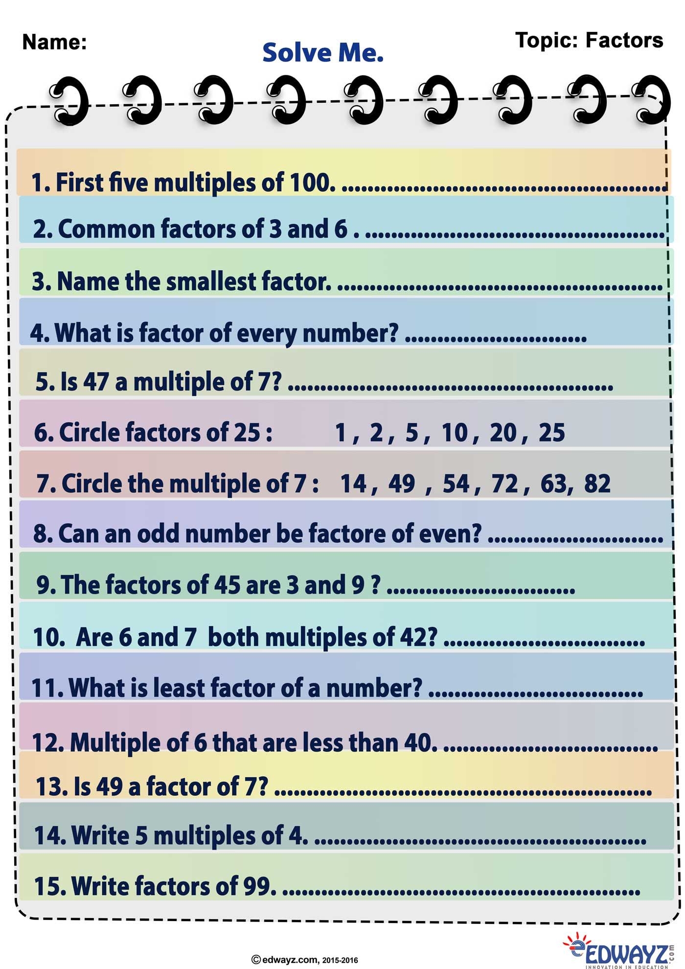 factors and multiples worksheet