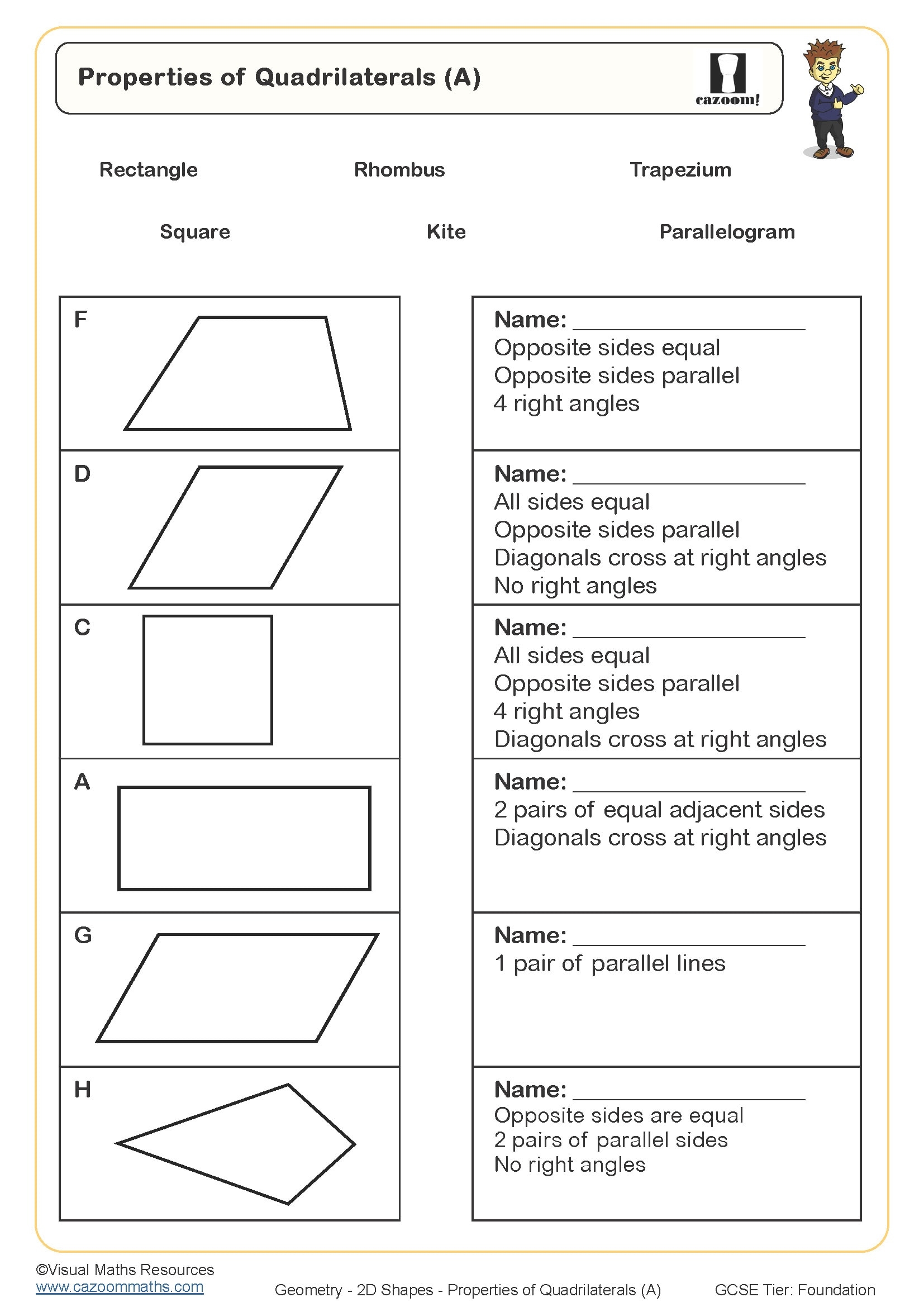 2D Shapes Worksheets Understanding The Properties Of 2D Shapes Printable PDF 2D Shapes Worksheets
