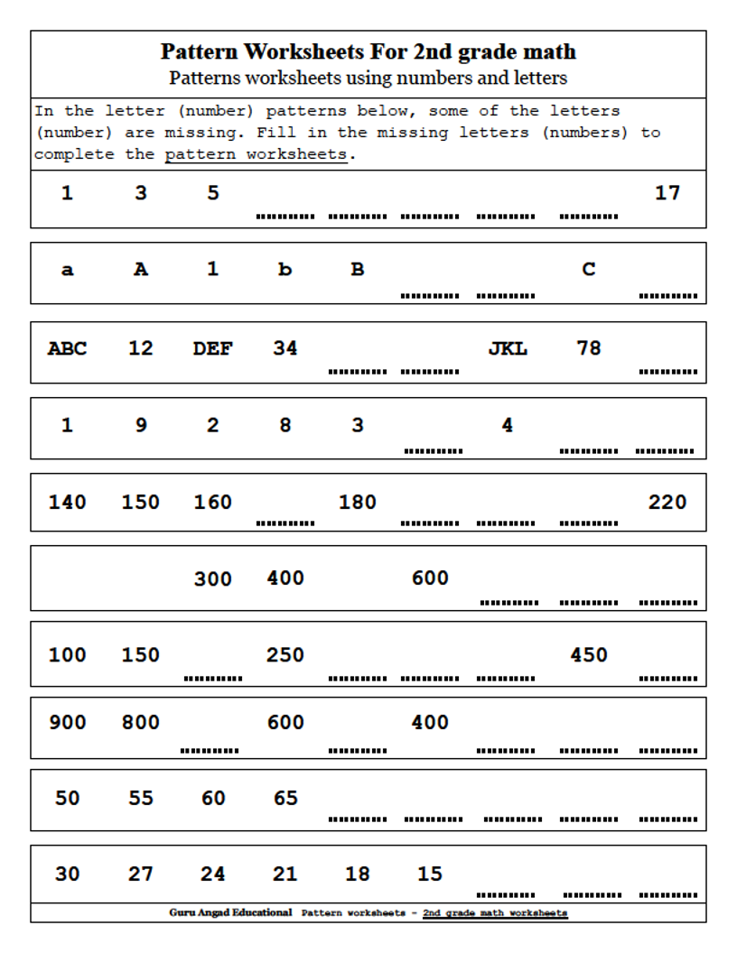 math patterns worksheets