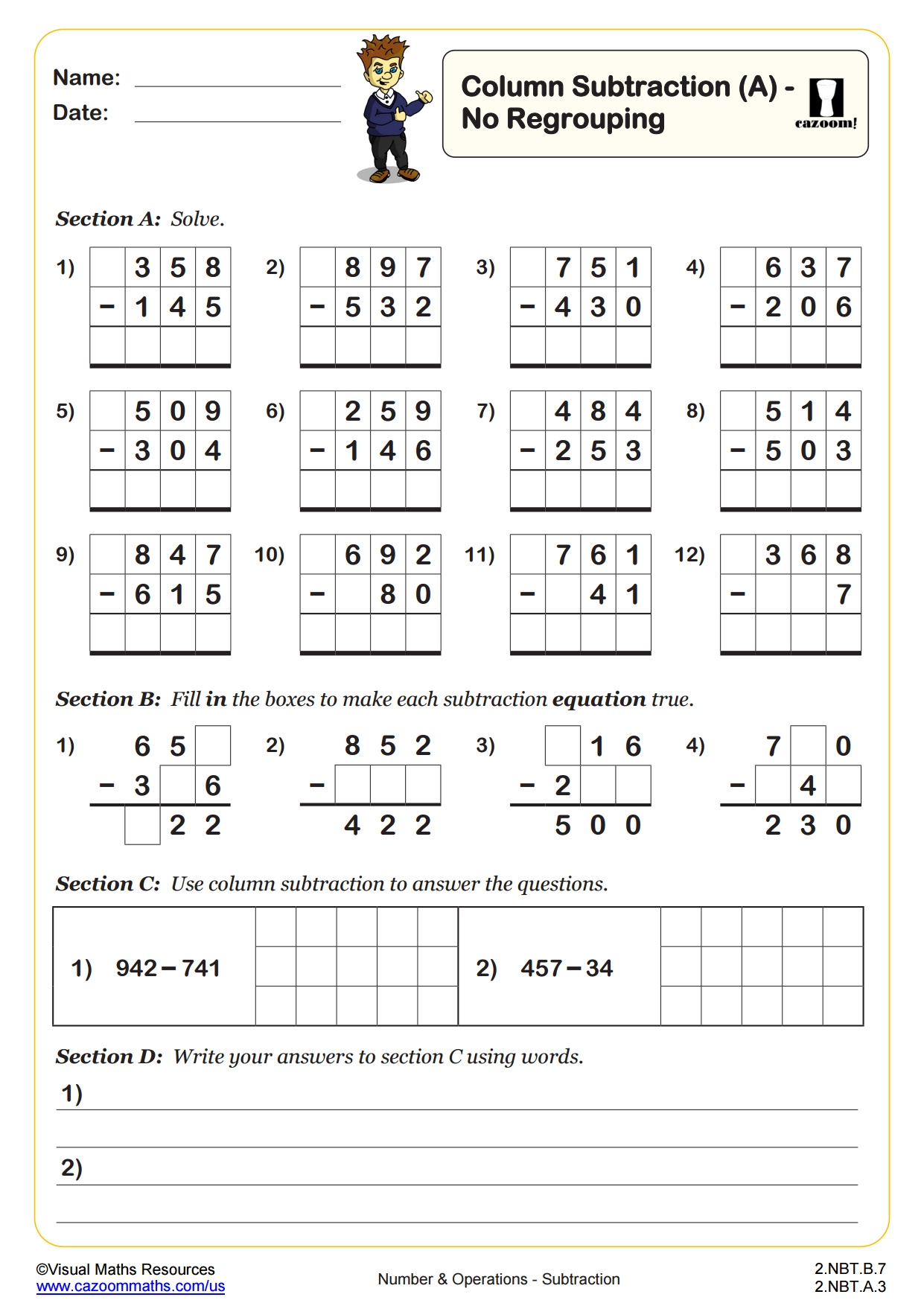 2nd Grade Subtraction Worksheets PDF Printable Worksheets Cazoom Math