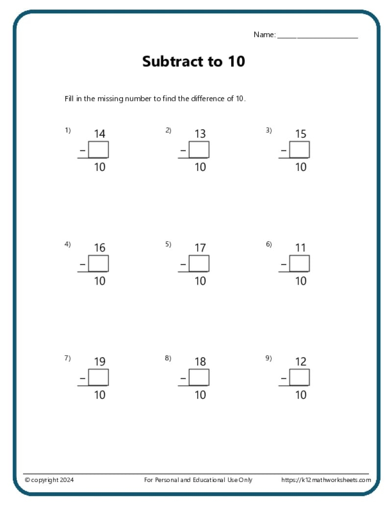 2nd Grade Subtraction Worksheets