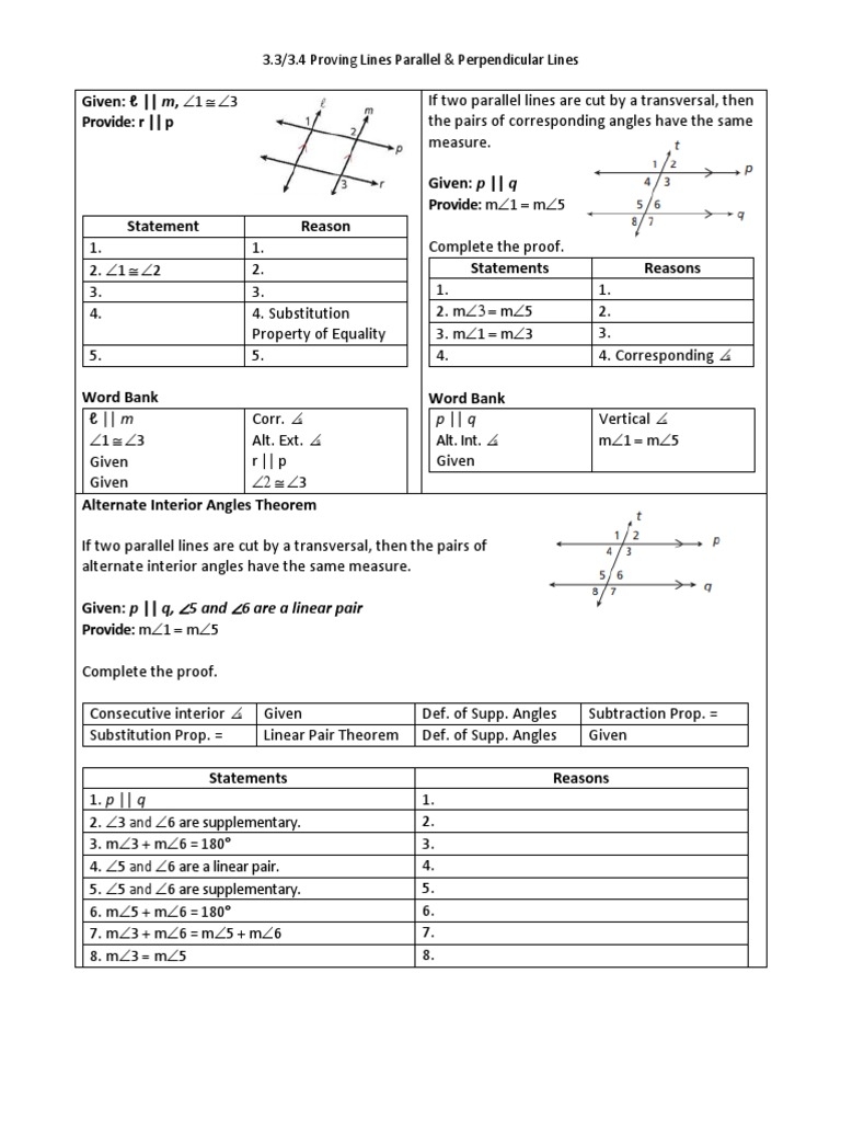 3 3 3 4 Proving Parallel Lines PDF Elementary Geometry Geometry Worksheets Library
