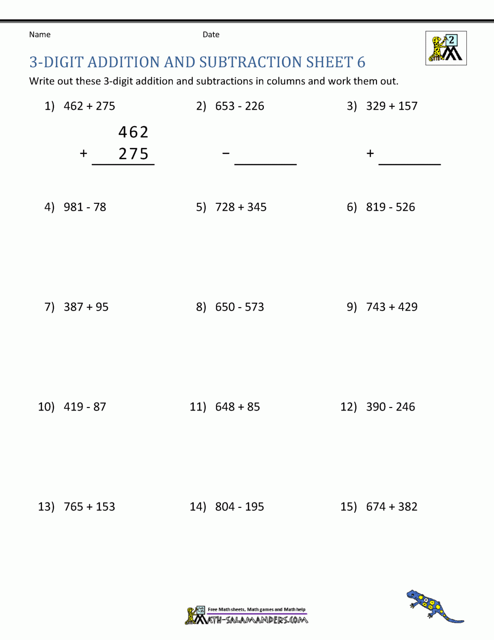 addition and subtraction worksheets