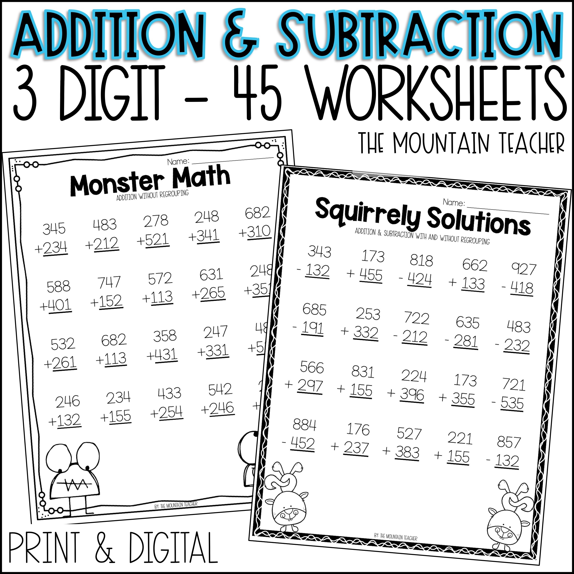 3rd grade math worksheets addition and subtraction
