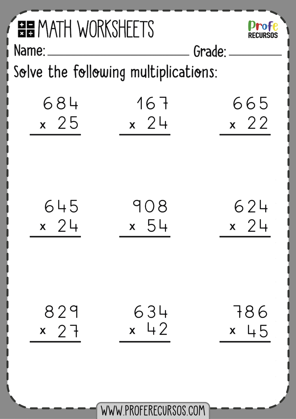 3 Digit By 2 Digit Multiplication Worksheets
