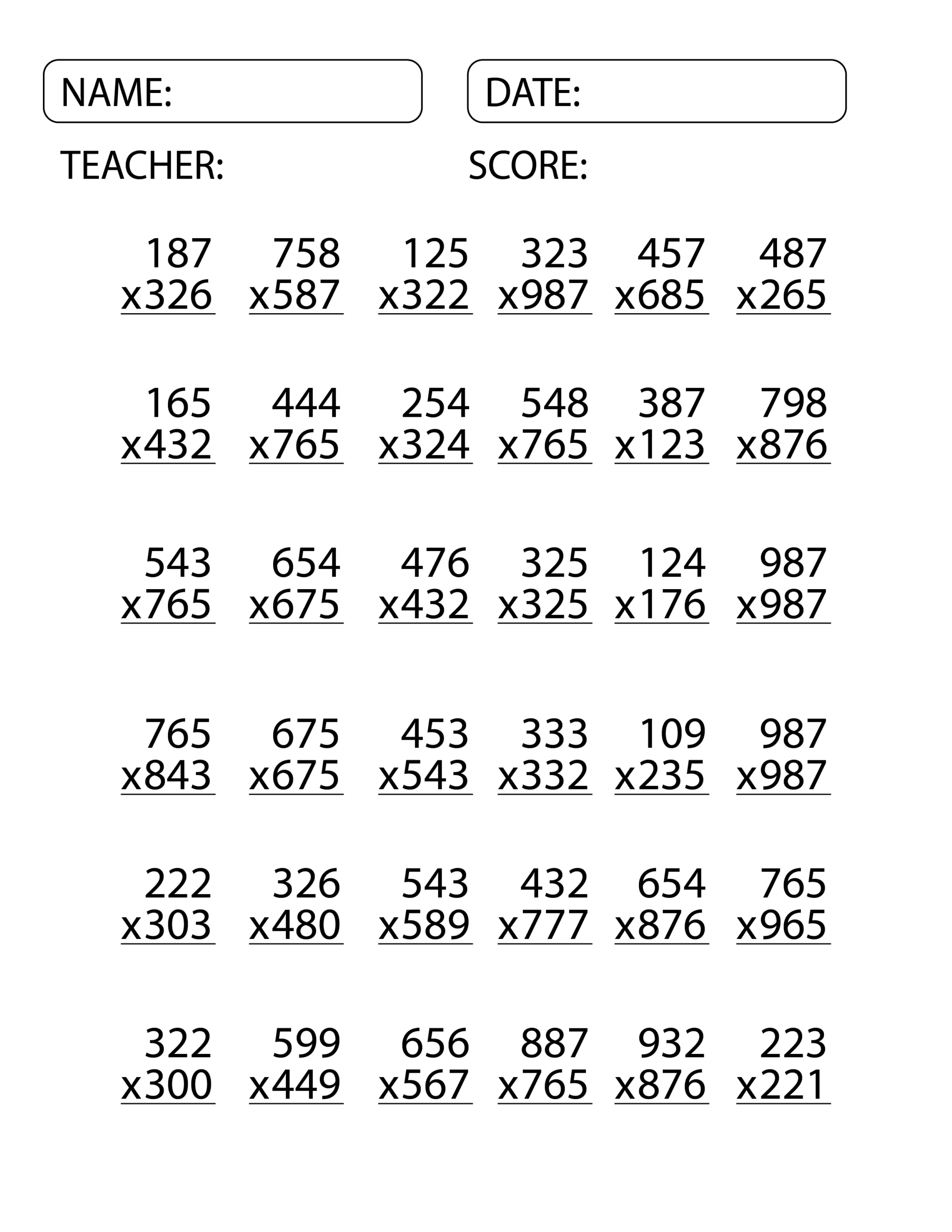 3 Digit By 3 Digit Multiplication Worksheets Exam Math Multiplication Worksheets Library
