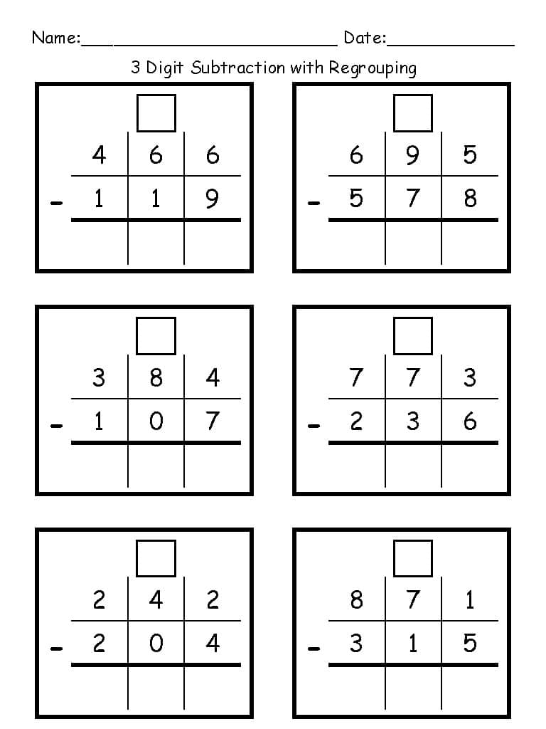 3 digit subtraction with regrouping worksheets