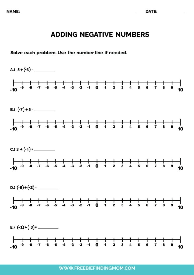 adding and subtracting negative numbers worksheets