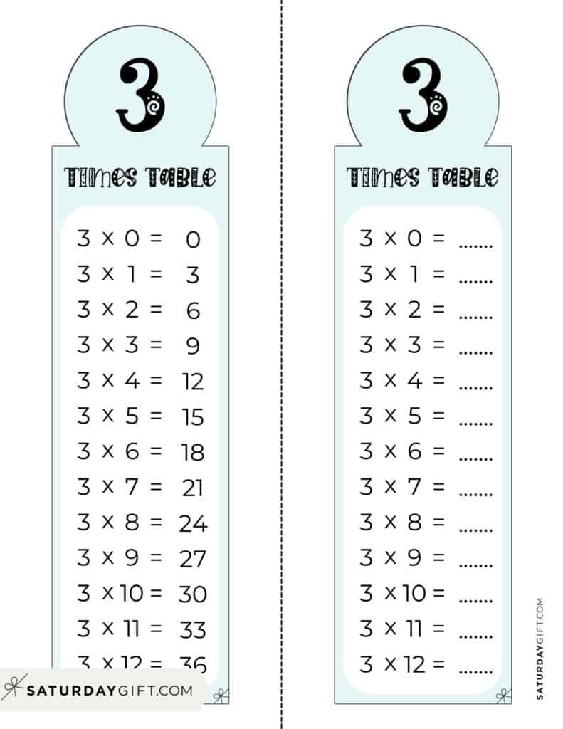 3 Times Table Chart 15 Cute Free Printables SaturdayGift