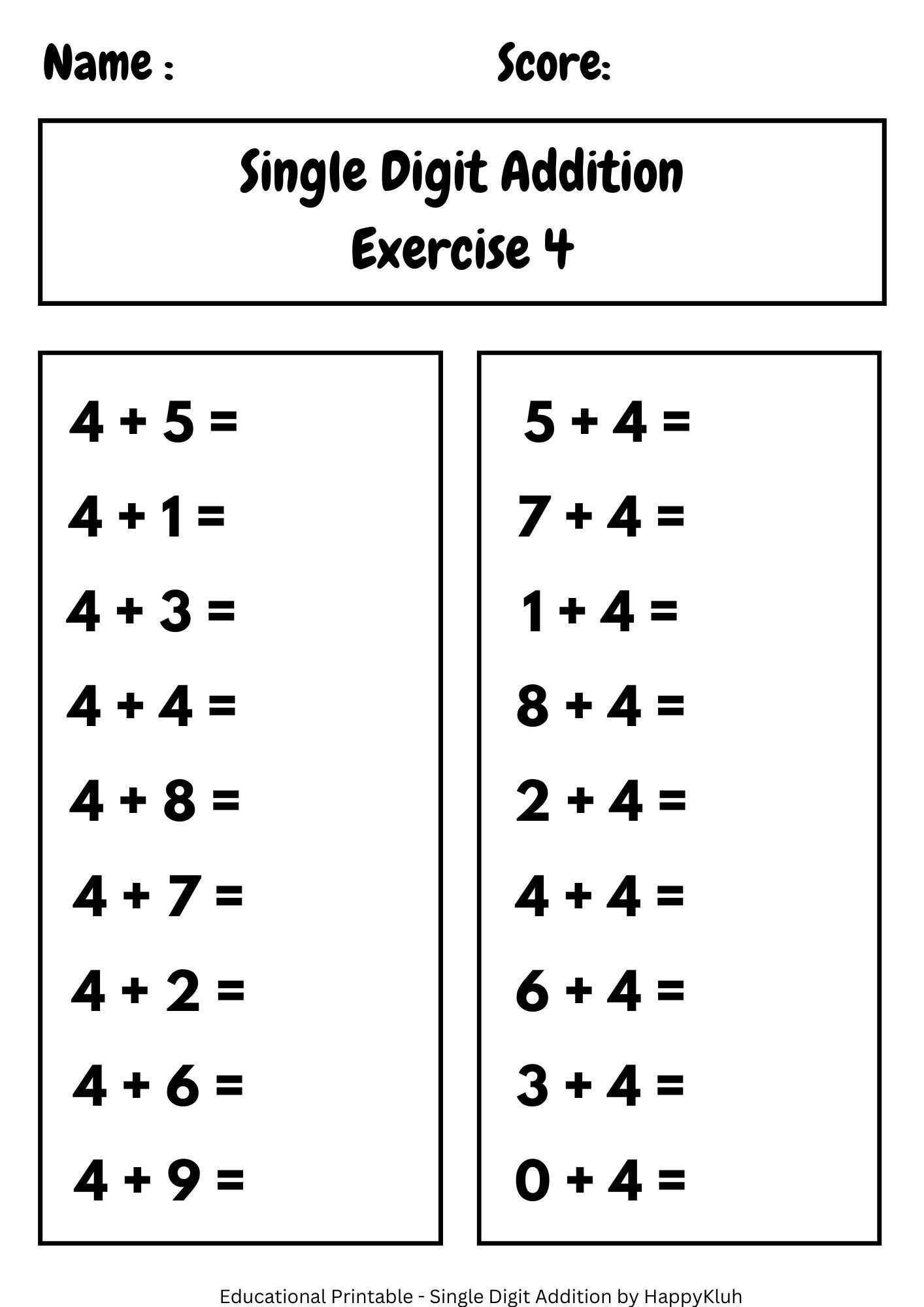 30 Printable Single Digit Addition Worksheets Preschool 2nd Grade Math Etsy UK