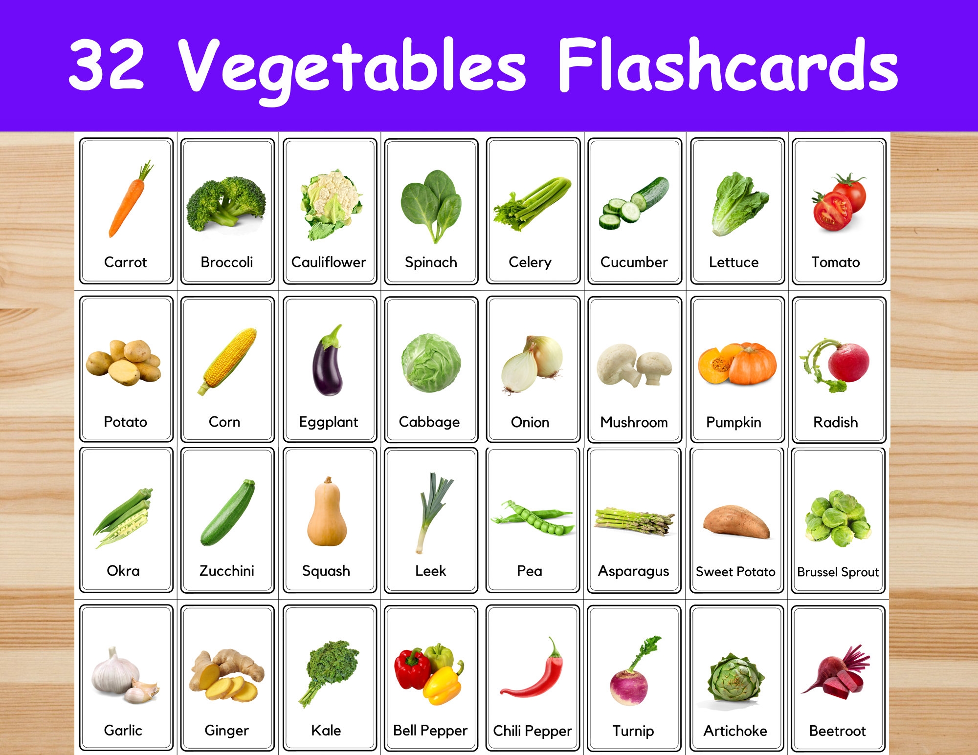 32 Vegetables Flashcards Image Cards For Kids Preschool Nomenclature Cards Printable Activity Montessori Etsy