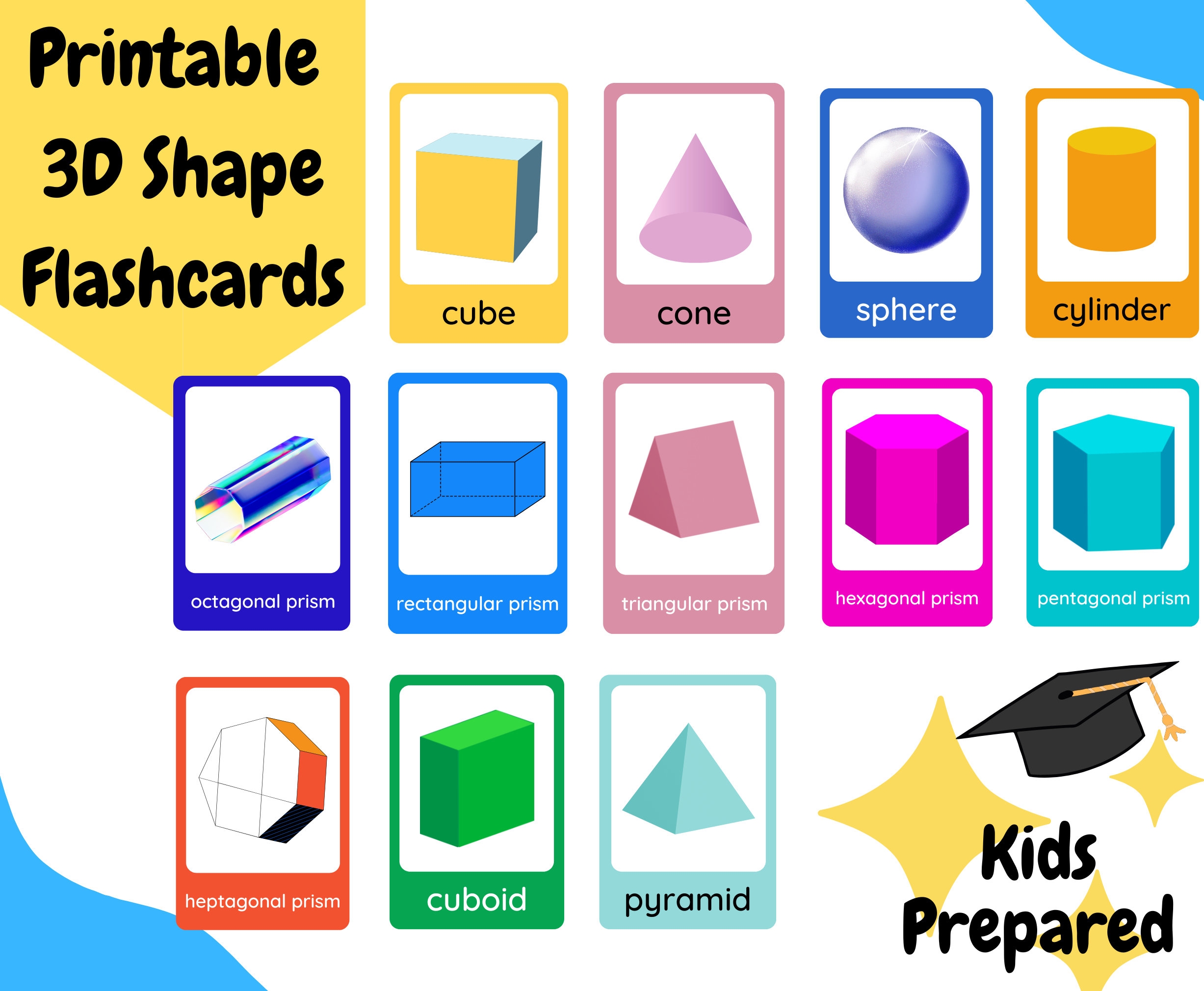 3D Shapes Flashcards Etsy UK
